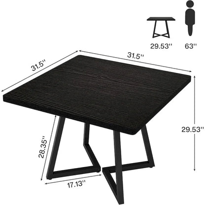 31.5 Inches Industrial Square Dinner Table with Metal Base