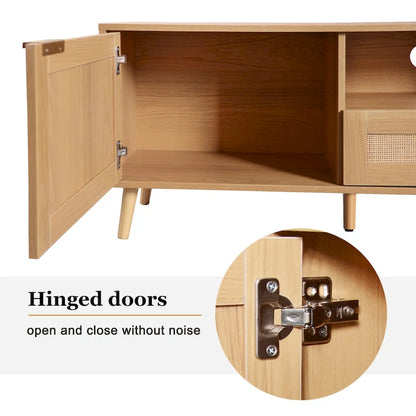 Wood 78 TV Stand with Wood Legs, Cabinets & Shelves for TVs Up to 85