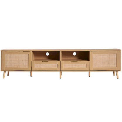 Wood 78 TV Stand with Wood Legs, Cabinets & Shelves for TVs Up to 85