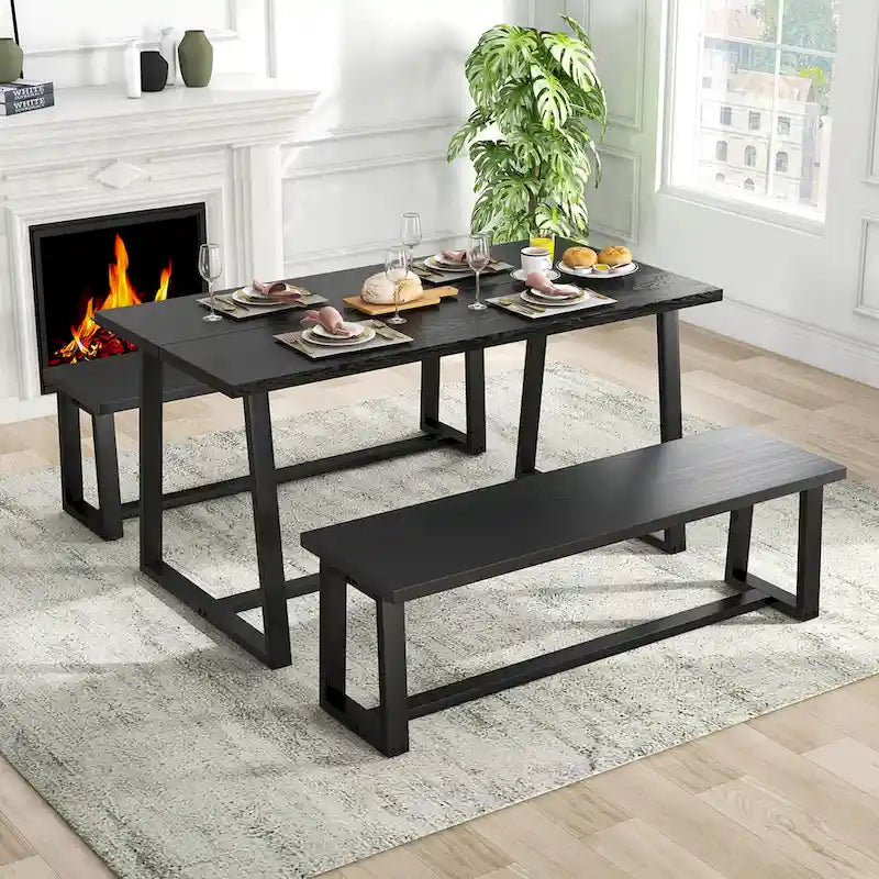 63-Inch Large Dining Table (Seats 4–6) — Features Heavy-Duty Metal Supports