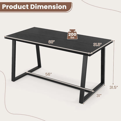 63-Inch Large Dining Table (Seats 4–6) — Features Heavy-Duty Metal Supports