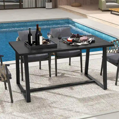 63-Inch Large Dining Table (Seats 4–6) — Features Heavy-Duty Metal Supports