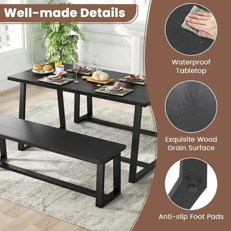 63-Inch Large Dining Table (Seats 4–6) — Features Heavy-Duty Metal Supports