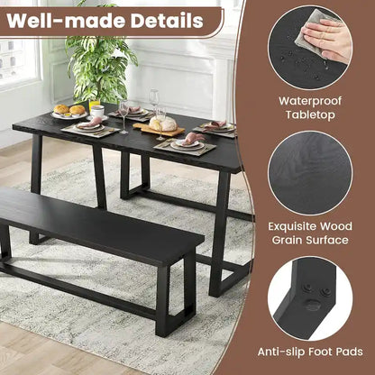 63-Inch Large Dining Table (Seats 4–6) — Features Heavy-Duty Metal Supports