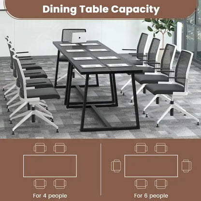 63-Inch Large Dining Table (Seats 4–6) — Features Heavy-Duty Metal Supports