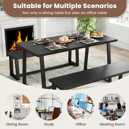 63-Inch Large Dining Table (Seats 4–6) — Features Heavy-Duty Metal Supports