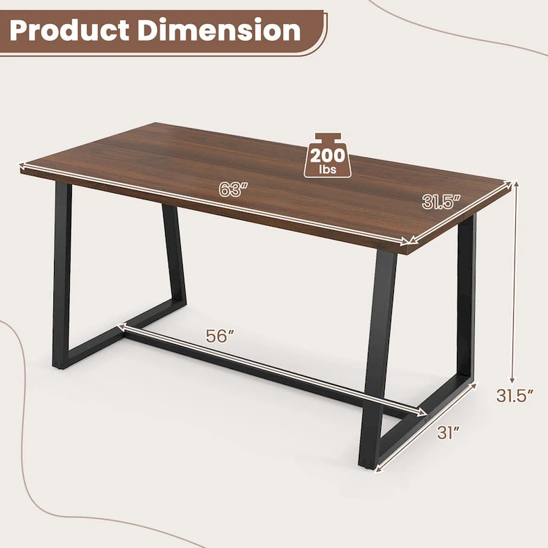 63-Inch Large Dining Table (Seats 4–6) — Features Heavy-Duty Metal Supports