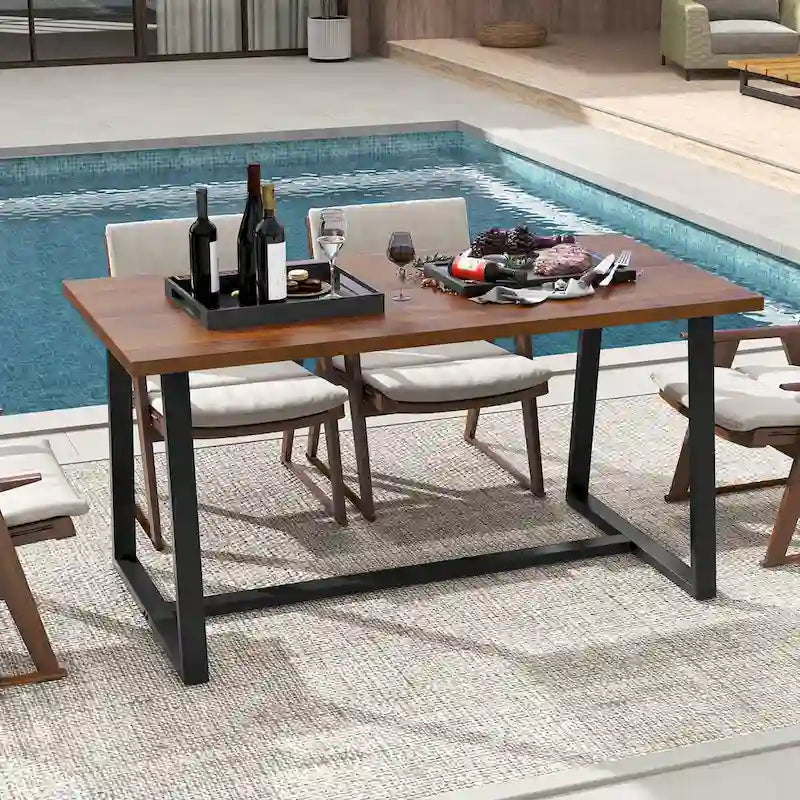 63-Inch Large Dining Table (Seats 4–6) — Features Heavy-Duty Metal Supports