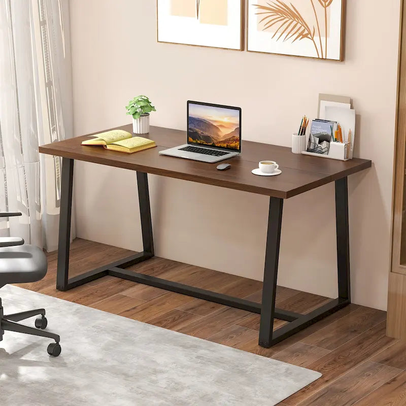 63-Inch Large Dining Table (Seats 4–6) — Features Heavy-Duty Metal Supports
