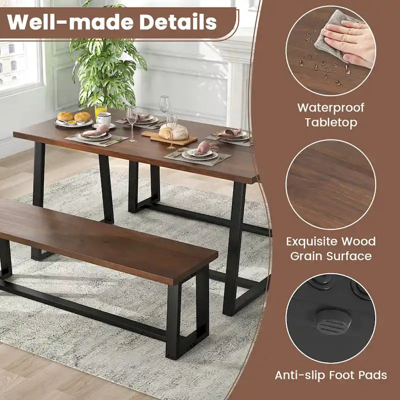 63-Inch Large Dining Table (Seats 4–6) — Features Heavy-Duty Metal Supports