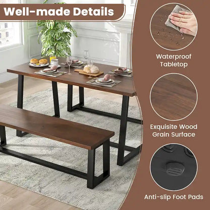 63-Inch Large Dining Table (Seats 4–6) — Features Heavy-Duty Metal Supports