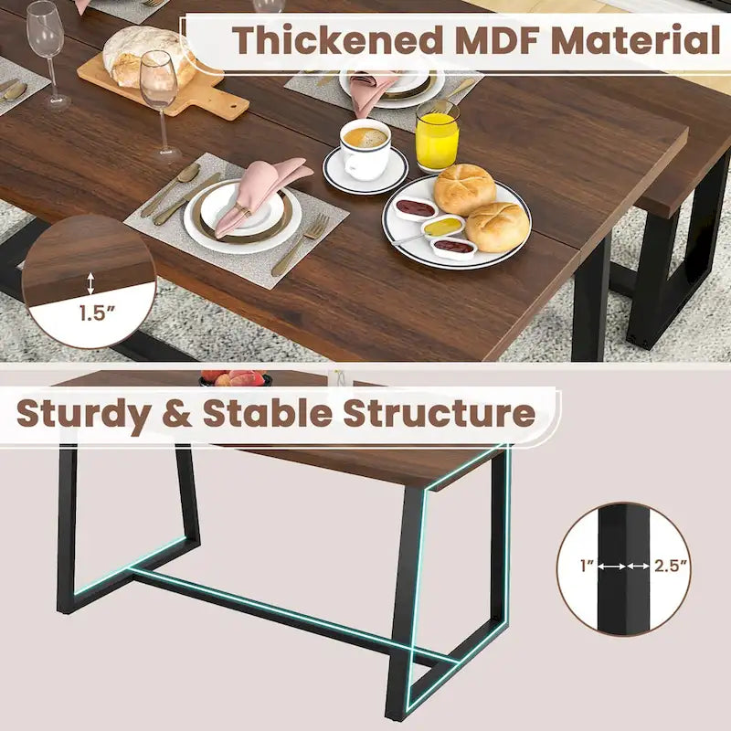 63-Inch Large Dining Table (Seats 4–6) — Features Heavy-Duty Metal Supports