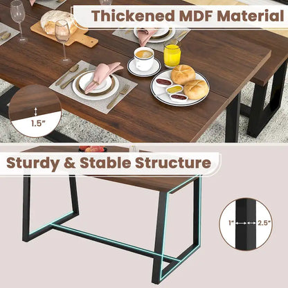 63-Inch Large Dining Table (Seats 4–6) — Features Heavy-Duty Metal Supports