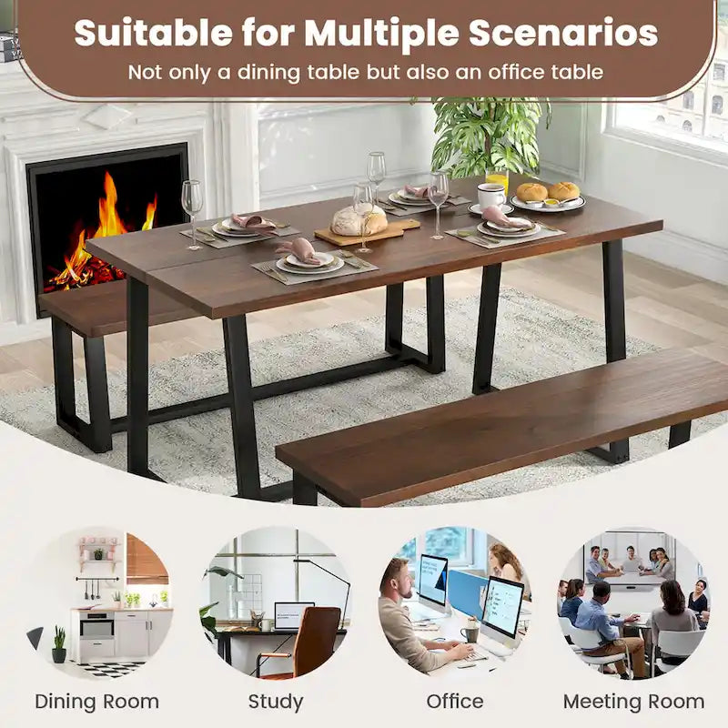 63-Inch Large Dining Table (Seats 4–6) — Features Heavy-Duty Metal Supports