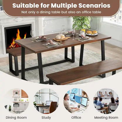 63-Inch Large Dining Table (Seats 4–6) — Features Heavy-Duty Metal Supports