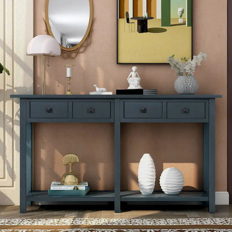Antique Navy Entryway Console Table with Drawer and Shelf
