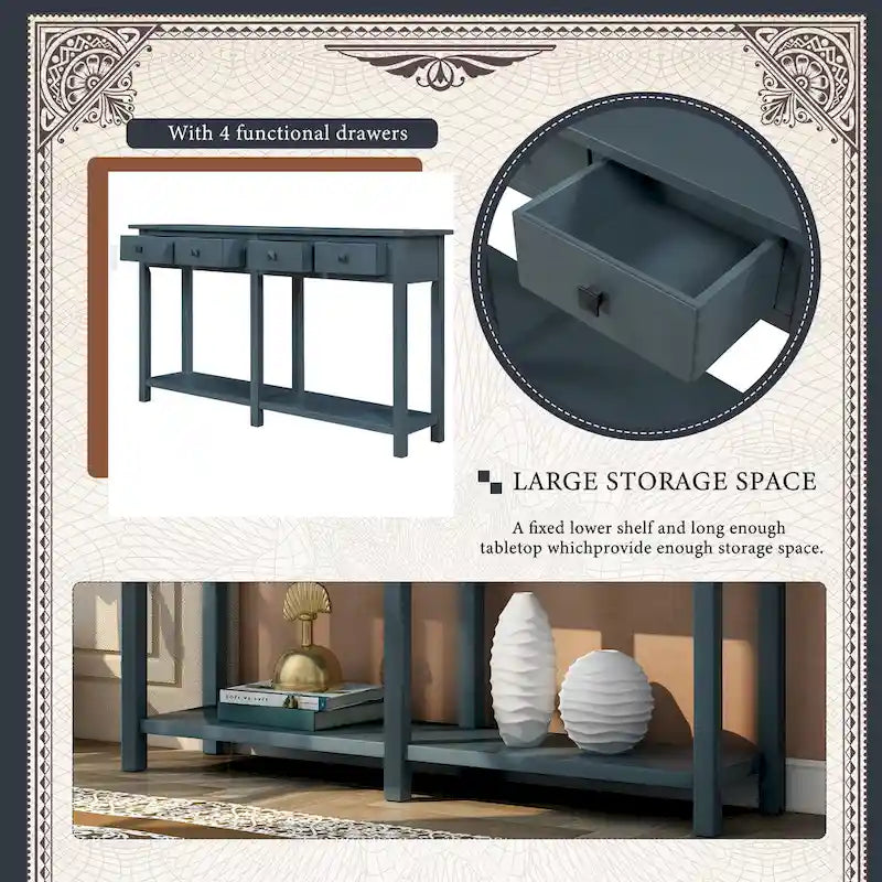 Antique Navy Entryway Console Table with Drawer and Shelf