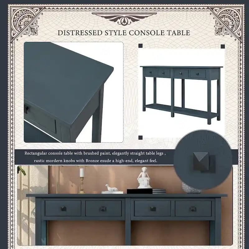 Antique Navy Entryway Console Table with Drawer and Shelf