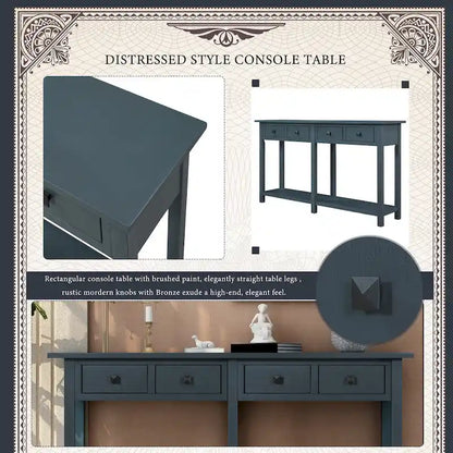 Antique Navy Entryway Console Table with Drawer and Shelf