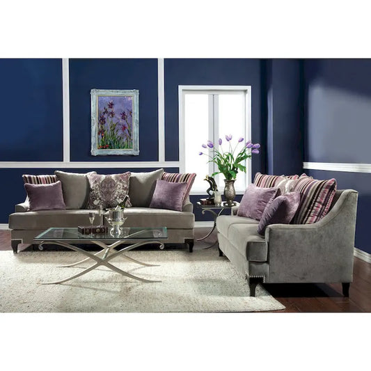 Gisc Taupe Contemporary Fabric Padded Nailhead 2-Piece Sofa and Loveseat Set by Furniture of America