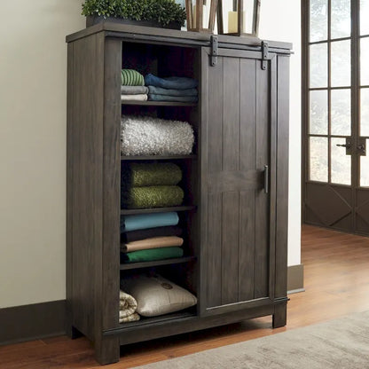 Distressed Rock-Gray Sliding-Door Storage Cabinet