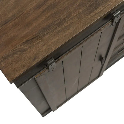 Distressed Rock-Gray Sliding-Door Storage Cabinet