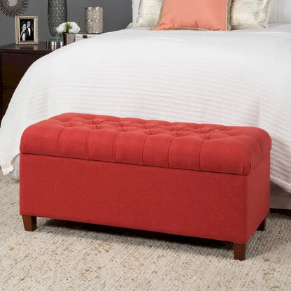 Button-Tufted Cranberry Storage Bench