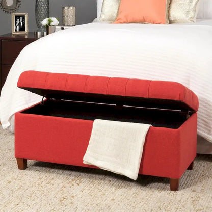 Button-Tufted Cranberry Storage Bench
