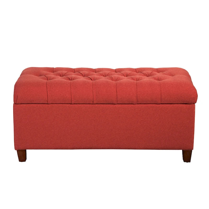 Button-Tufted Cranberry Storage Bench