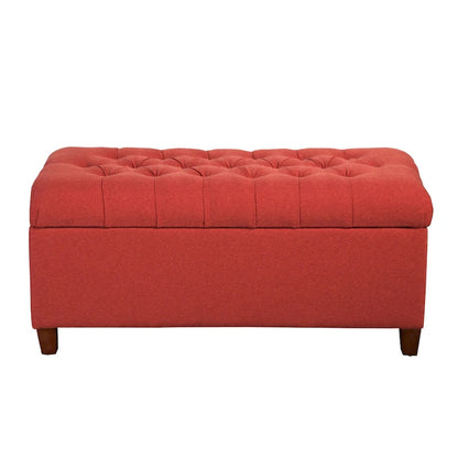 Button-Tufted Cranberry Storage Bench