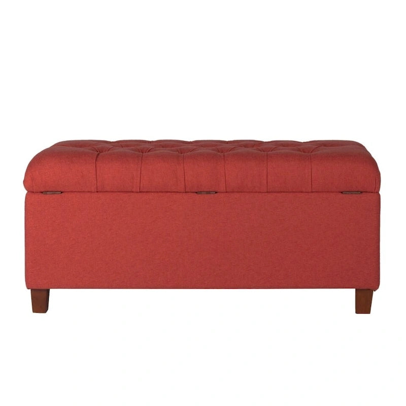 Button-Tufted Cranberry Storage Bench