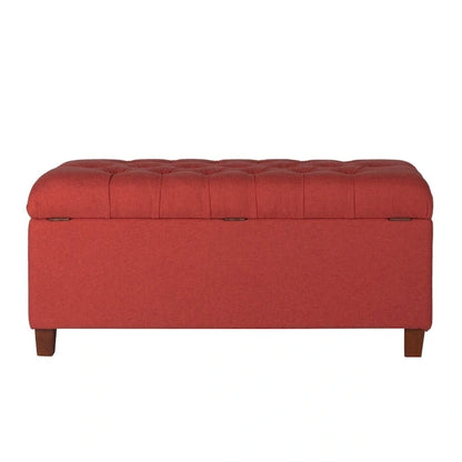 Button-Tufted Cranberry Storage Bench