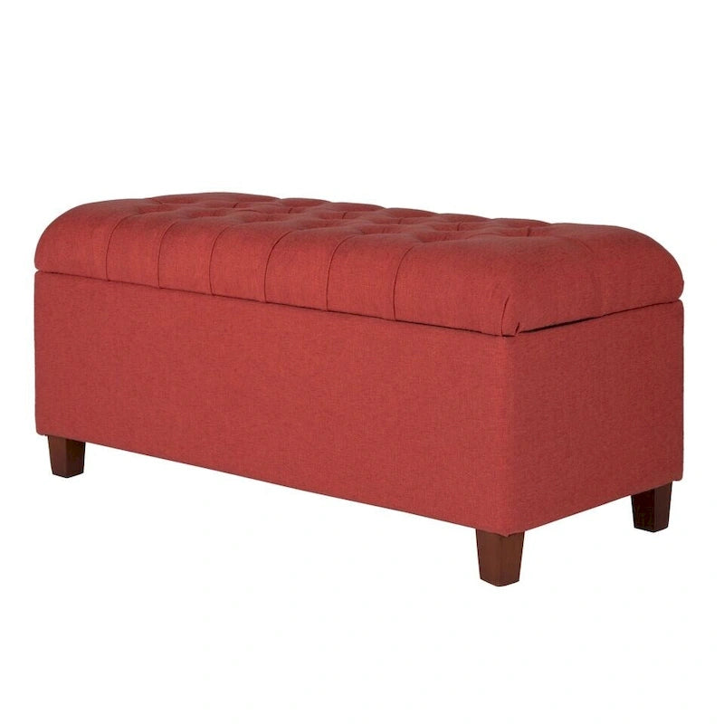 Button-Tufted Cranberry Storage Bench
