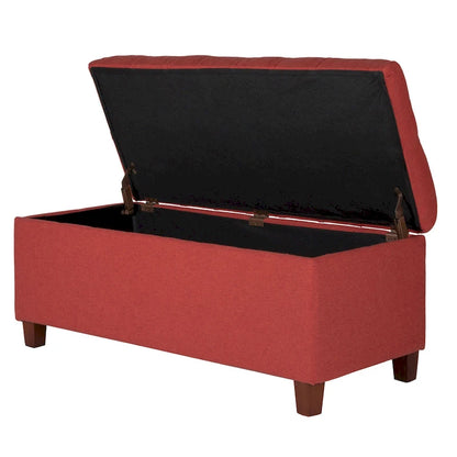 Button-Tufted Cranberry Storage Bench