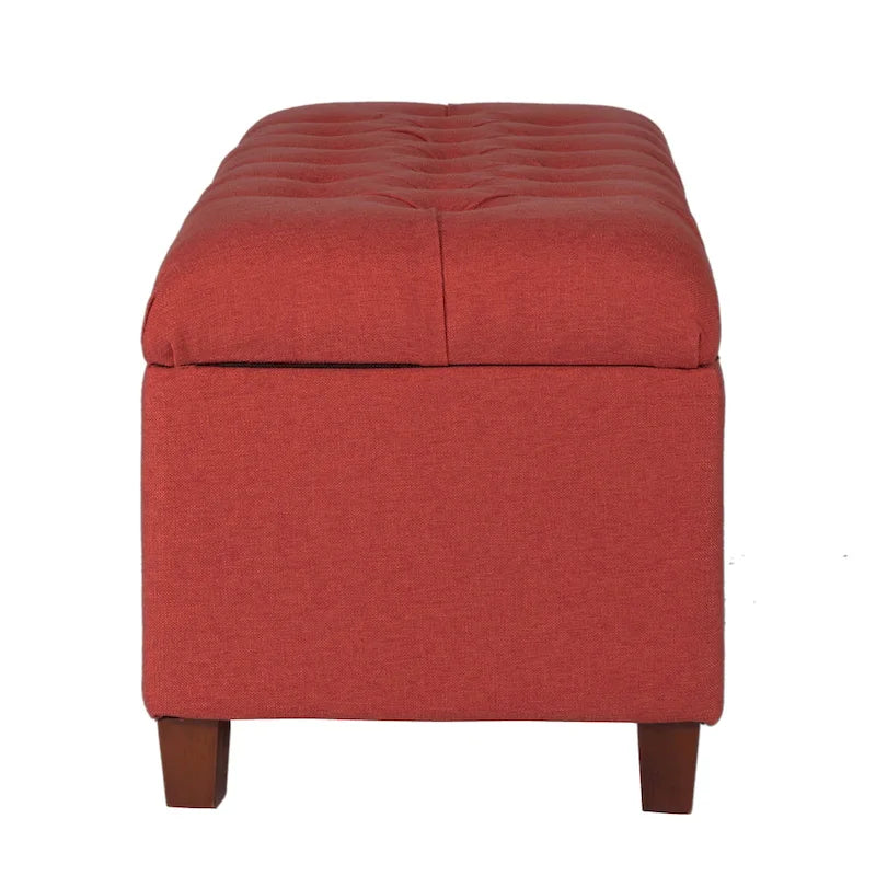 Button-Tufted Cranberry Storage Bench