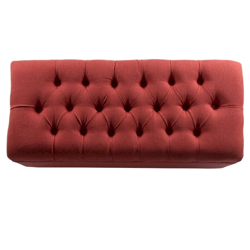 Button-Tufted Cranberry Storage Bench