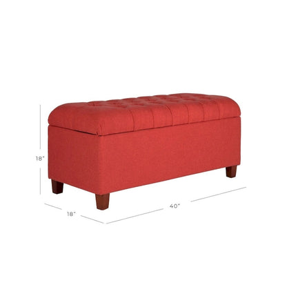 Button-Tufted Cranberry Storage Bench