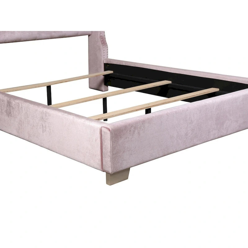 Pink Velvet Tufted Panel Bed