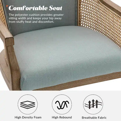 Farmhouse-Style Rattan Office Chair — 360° Swivel, Adjustable Height, Rubberwood Construction