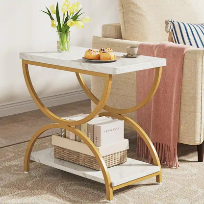 23-Inch Rectangular End Side Accent Table with 2-Tier and Stylish Metal Frame for Bedroom Nightstand Bedside Table Sofa Side