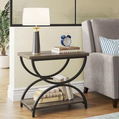 23-Inch Rectangular End Side Accent Table with 2-Tier and Stylish Metal Frame for Bedroom Nightstand Bedside Table Sofa Side