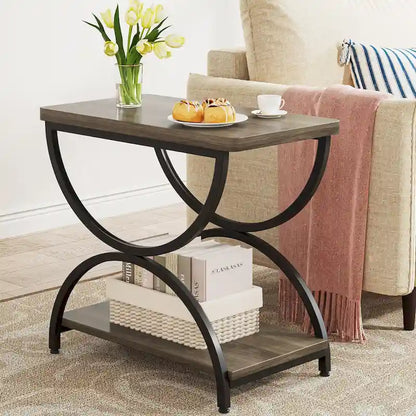 23-Inch Rectangular End Side Accent Table with 2-Tier and Stylish Metal Frame for Bedroom Nightstand Bedside Table Sofa Side