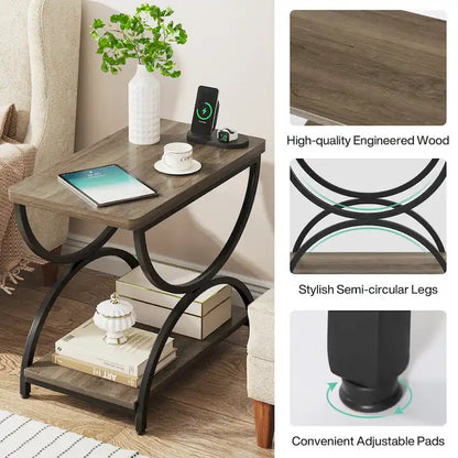 23-Inch Rectangular End Side Accent Table with 2-Tier and Stylish Metal Frame for Bedroom Nightstand Bedside Table Sofa Side