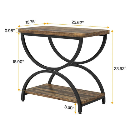 23-Inch Rectangular End Side Accent Table with 2-Tier and Stylish Metal Frame for Bedroom Nightstand Bedside Table Sofa Side
