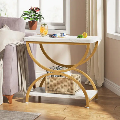 23-Inch Rectangular End Side Accent Table with 2-Tier and Stylish Metal Frame for Bedroom Nightstand Bedside Table Sofa Side
