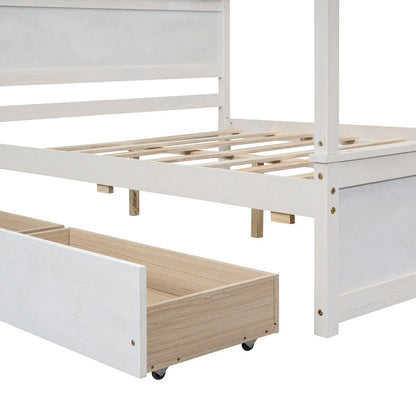 Full Size Wood Canopy Platform bed With Two Drawers