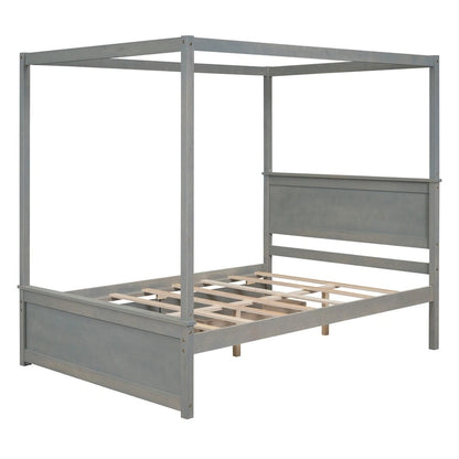 Full Size Wood Canopy Platform bed With Two Drawers