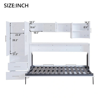Twin Size Murphy Bed with Open Shelves and Storage Drawers