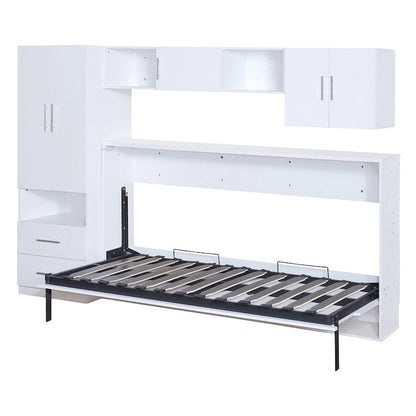 Twin Size Murphy Bed with Open Shelves and Storage Drawers