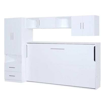 Twin Size Murphy Bed with Open Shelves and Storage Drawers
